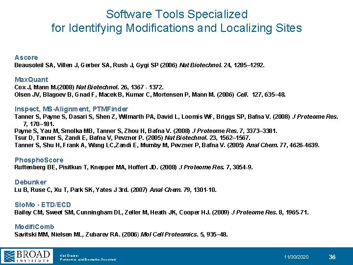 Software Tools Specialized for Identifying Modifications and Localizing Sites Ascore Beausoleil SA, Villen J,