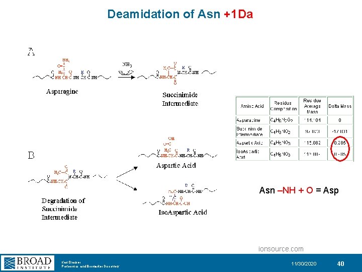 Deamidation of Asn +1 Da Asn –NH + O = Asp ionsource. com Karl