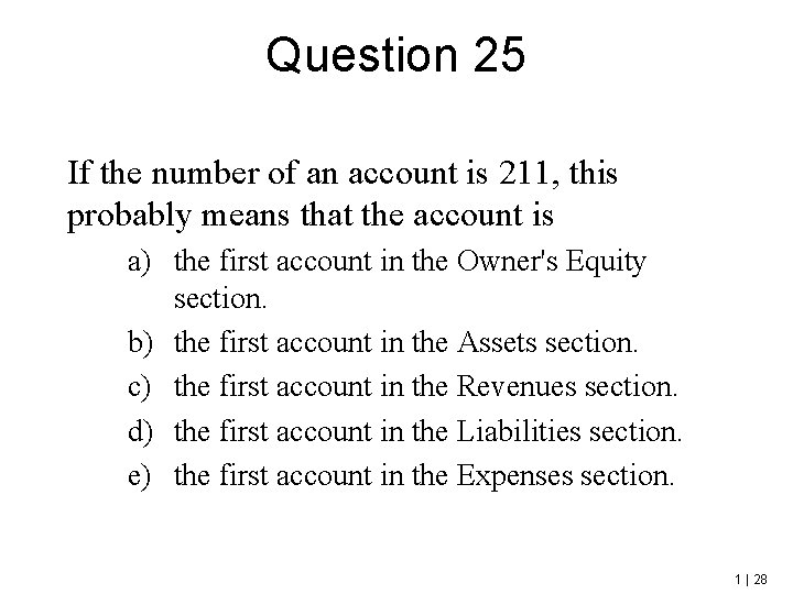 Question 25 If the number of an account is 211, this probably means that