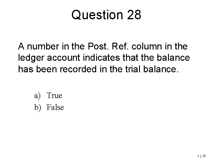 Question 28 A number in the Post. Ref. column in the ledger account indicates