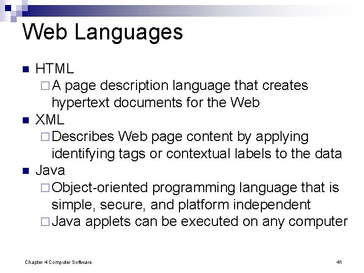 Web Languages n n n HTML ¨ A page description language that creates hypertext Web Languages n n n HTML ¨ A page description language that creates hypertext