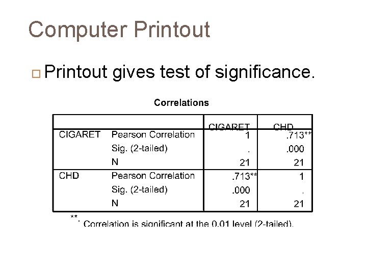 Computer Printout gives test of significance. 