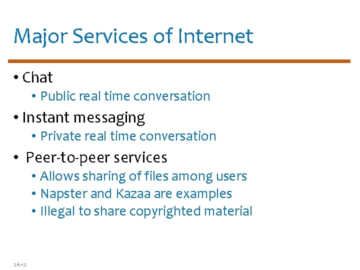 Major Services of Internet • Chat • Public real time conversation • Instant messaging