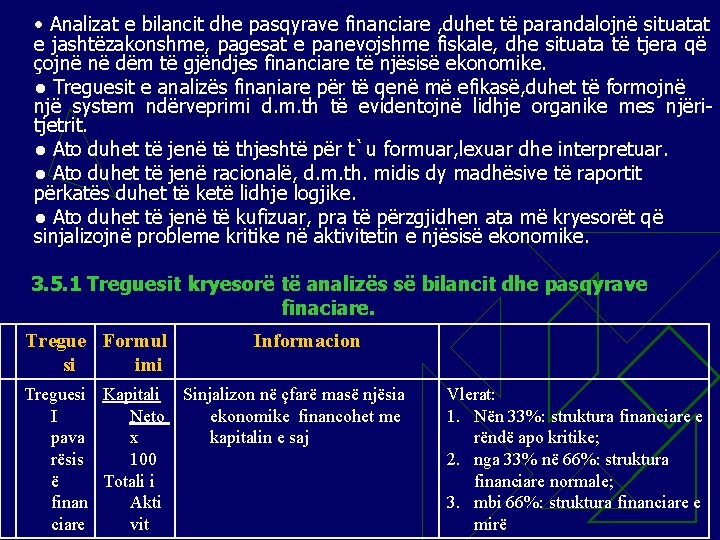  Analizat e bilancit dhe pasqyrave financiare , duhet të parandalojnë situatat e jashtëzakonshme,