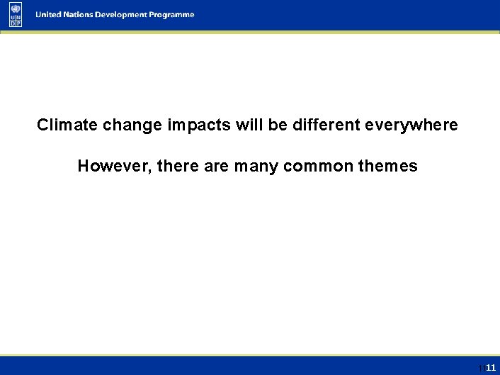 Climate change impacts will be different everywhere However, there are many common themes 1111