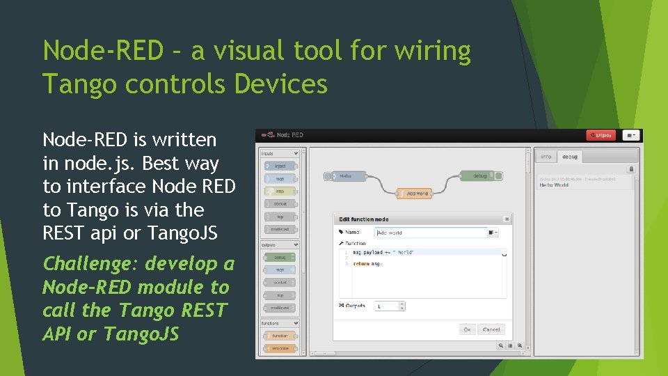 Node-RED – a visual tool for wiring Tango controls Devices Node-RED is written in