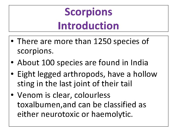 Scorpions Introduction • There are more than 1250 species of scorpions. • About 100