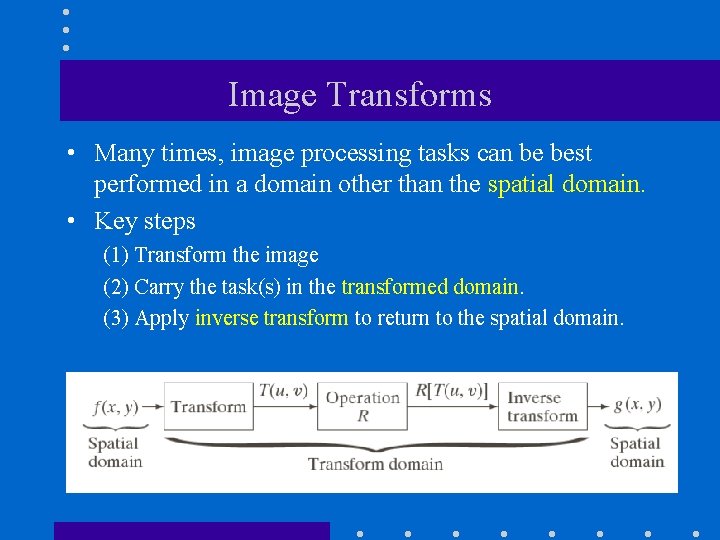 Image Transforms • Many times, image processing tasks can be best performed in a Image Transforms • Many times, image processing tasks can be best performed in a