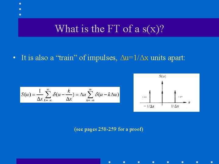 What is the FT of a s(x)? • It is also a “train” of What is the FT of a s(x)? • It is also a “train” of