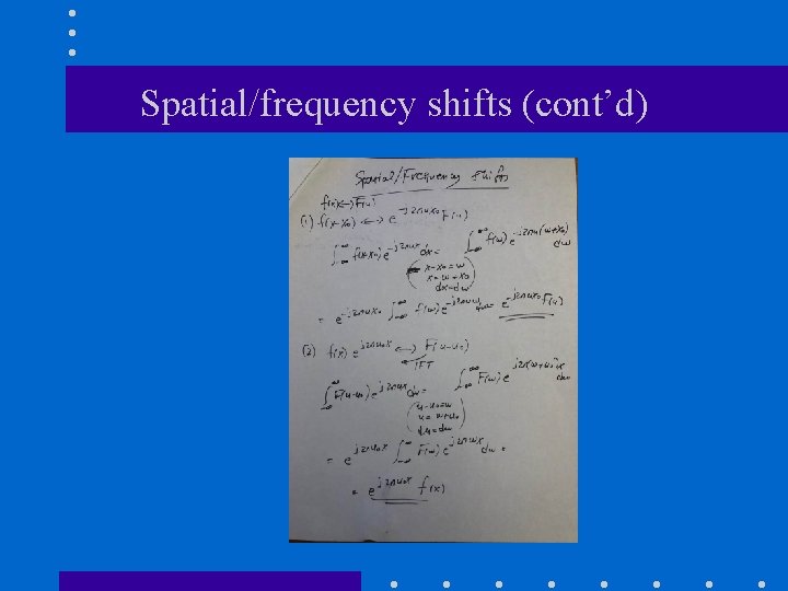 Spatial/frequency shifts (cont’d) Spatial/frequency shifts (cont’d)