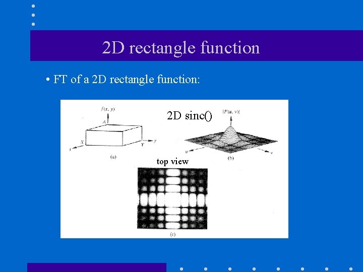 2 D rectangle function • FT of a 2 D rectangle function: 2 D 2 D rectangle function • FT of a 2 D rectangle function: 2 D