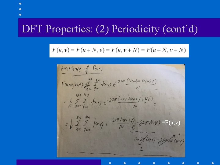 DFT Properties: (2) Periodicity (cont’d) =F(u, v) DFT Properties: (2) Periodicity (cont’d) =F(u, v)