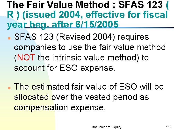 The Fair Value Method : SFAS 123 ( R ) (issued 2004, effective for