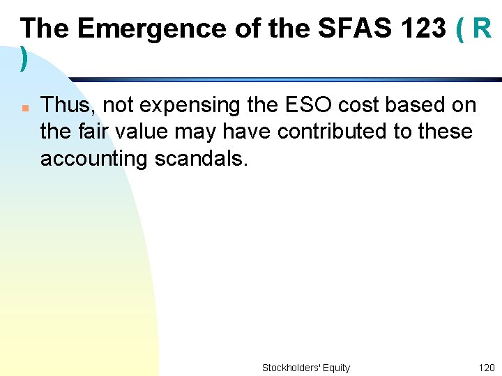 The Emergence of the SFAS 123 ( R ) n Thus, not expensing the