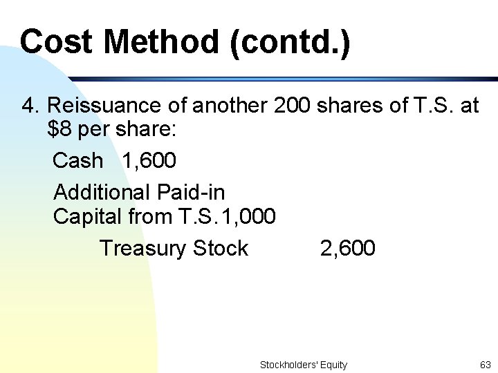 Cost Method (contd. ) 4. Reissuance of another 200 shares of T. S. at