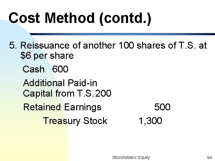Cost Method (contd. ) 5. Reissuance of another 100 shares of T. S. at