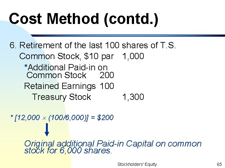 Cost Method (contd. ) 6. Retirement of the last 100 shares of T. S.