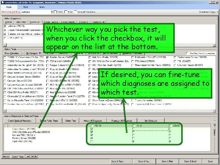 Whichever way you pick the test, when you click the checkbox, it will appear