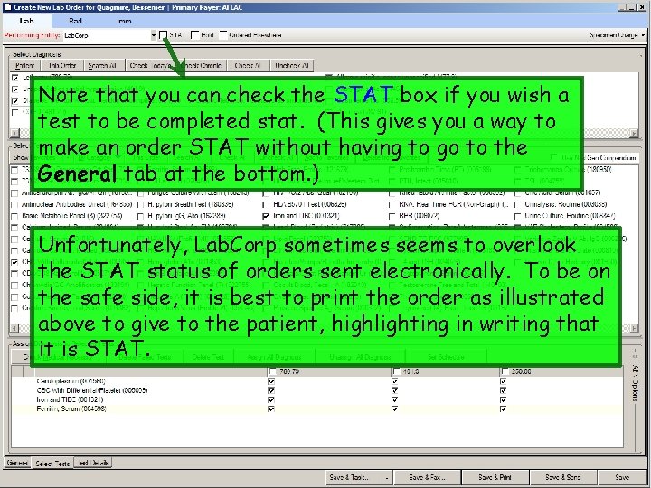 Note that you can check the STAT box if you wish a test to