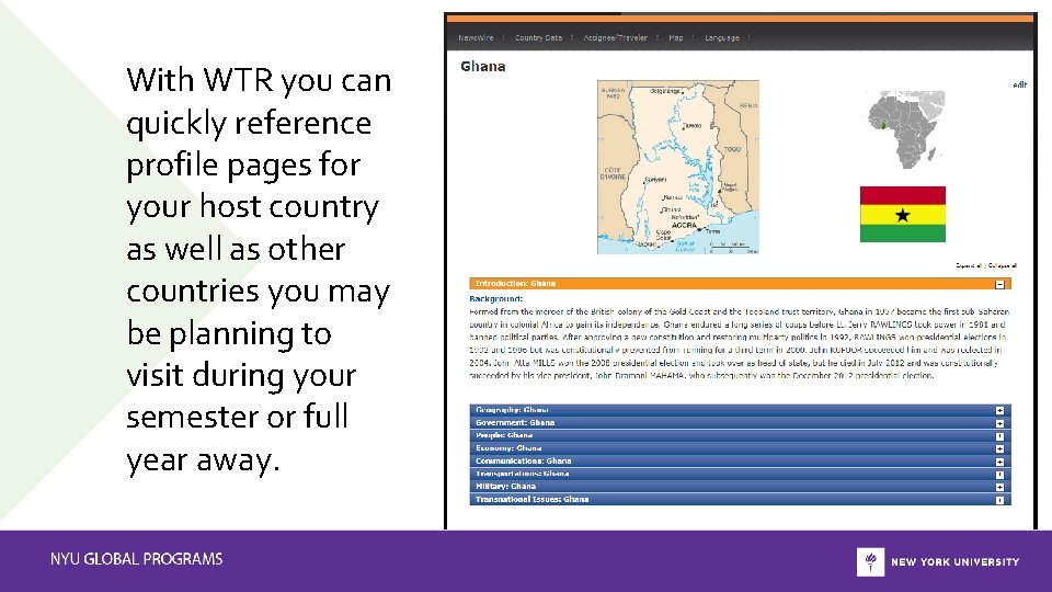 With WTR you can quickly reference profile pages for your host country as well