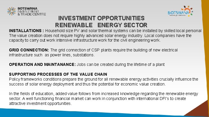 INVESTMENT OPPORTUNITIES RENEWABLE ENERGY SECTOR INSTALLATIONS : Household size PV and solar thermal systems