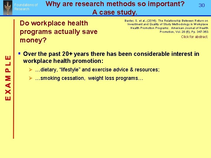 Foundations of Research Why are research methods so important? A case study. Do workplace