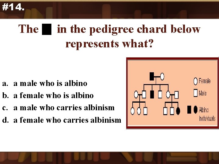 #14. The a. b. c. d. in the pedigree chard below represents what? a
