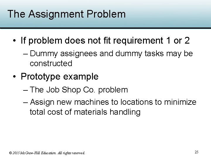 The Assignment Problem • If problem does not fit requirement 1 or 2 –