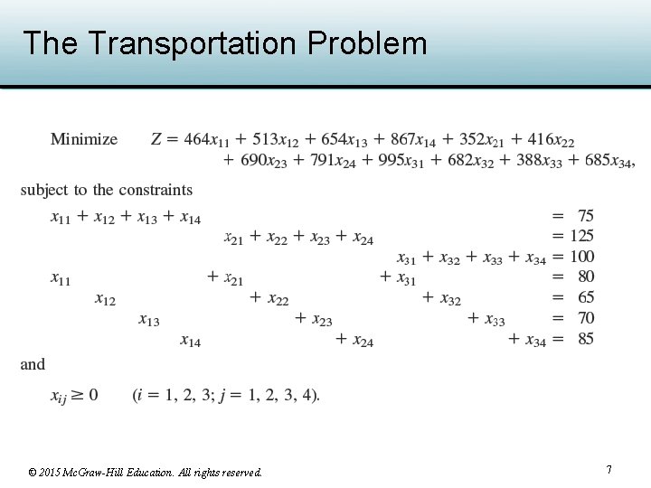 The Transportation Problem © 2015 Mc. Graw-Hill Education. All rights reserved. 7 