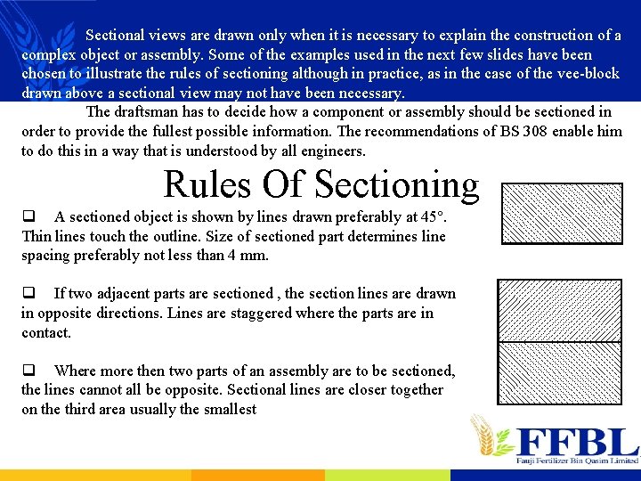 Sectional views are drawn only when it is necessary to explain the construction of