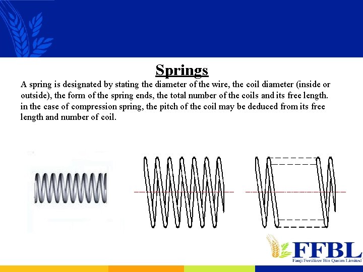 Springs A spring is designated by stating the diameter of the wire, the coil