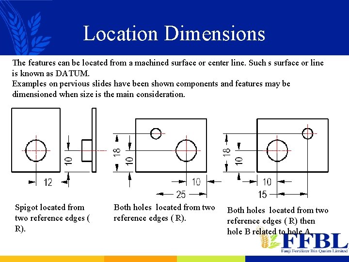 Location Dimensions The features can be located from a machined surface or center line.
