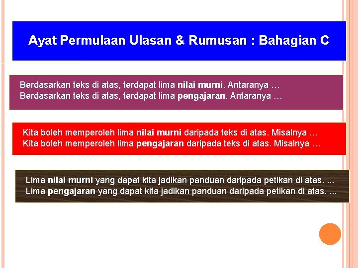 Ayat Permulaan Ulasan & Rumusan : Bahagian C Berdasarkan teks di atas, terdapat lima