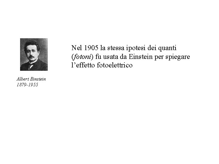 Nel 1905 la stessa ipotesi dei quanti (fotoni) fu usata da Einstein per spiegare