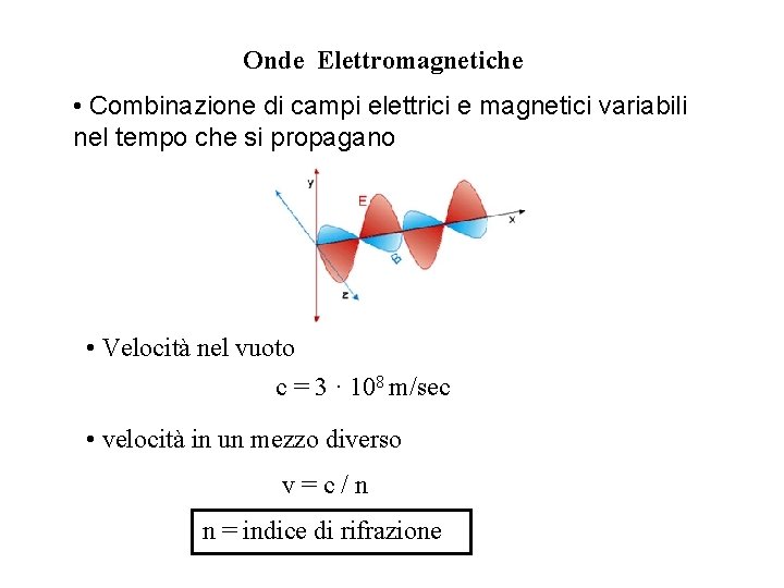 Onde Elettromagnetiche • Combinazione di campi elettrici e magnetici variabili nel tempo che si