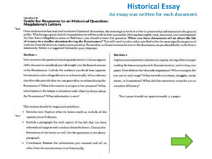 Historical Essay An essay was written for each document. 