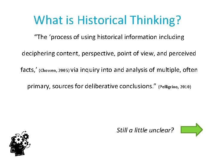 What is Historical Thinking? “The ‘process of using historical information including deciphering content, perspective,