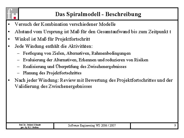 Das Spiralmodell - Beschreibung • • Versuch der Kombination verschiedener Modelle Abstand vom Ursprung