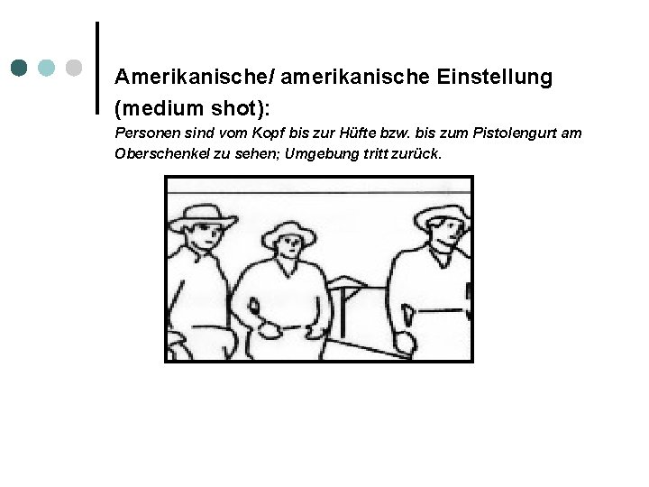 Amerikanische/ amerikanische Einstellung (medium shot): Personen sind vom Kopf bis zur Hüfte bzw. bis