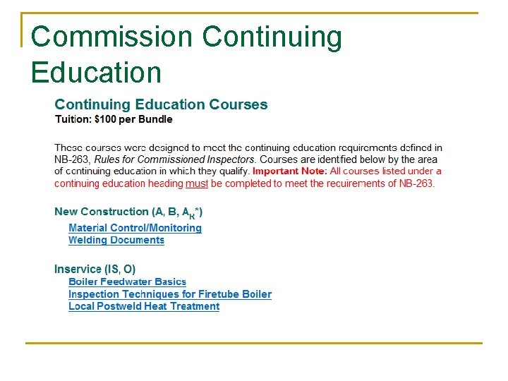 Commission Continuing Education 