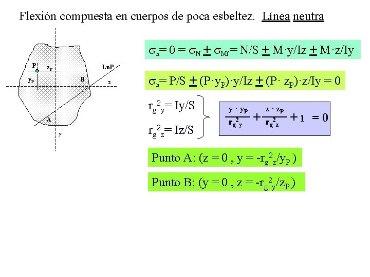  Flexión compuesta en cuerpos de poca esbeltez. Línea neutra sn= 0 = s.