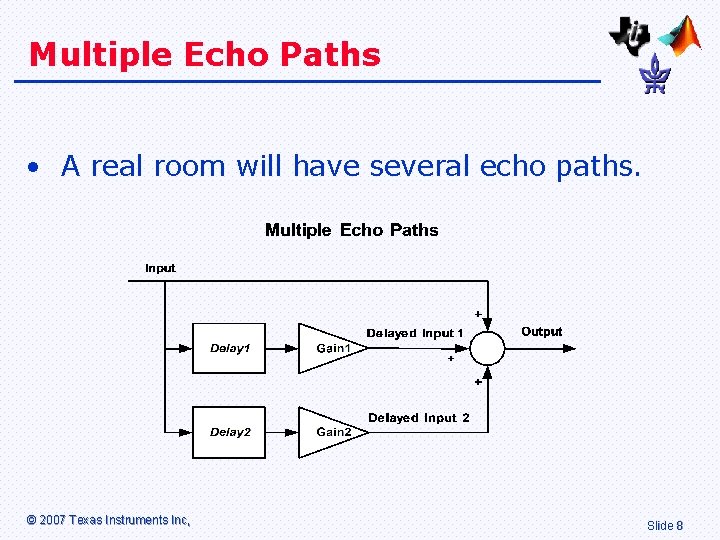 Multiple Echo Paths • A real room will have several echo paths. © 2007