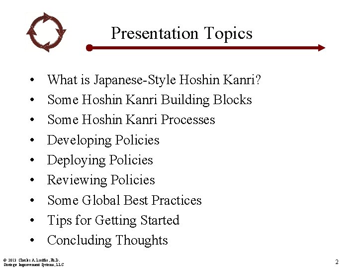 Presentation Topics • • • What is Japanese-Style Hoshin Kanri? Some Hoshin Kanri Building