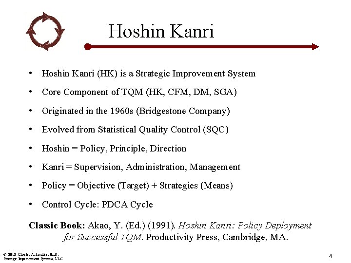 Hoshin Kanri • Hoshin Kanri (HK) is a Strategic Improvement System • Core Component