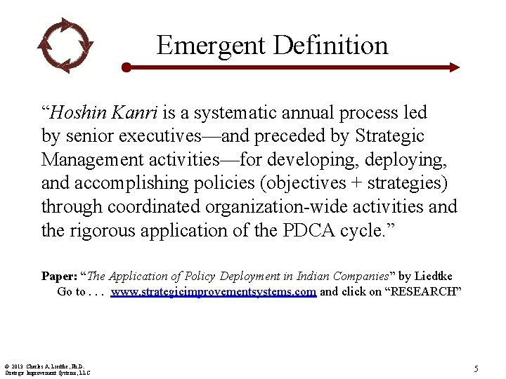 Emergent Definition “Hoshin Kanri is a systematic annual process led by senior executives—and preceded