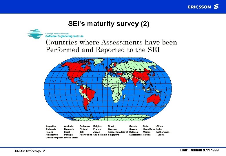 SEI’s maturity survey (2) CMM in SW design 29 Harri Reiman 9. 11. 1999