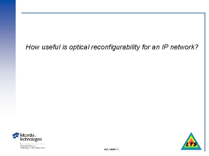 How useful is optical reconfigurability for an IP network? LTS AVL-UMBC 11 . 