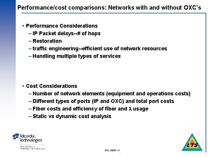 Performance/cost comparisons: Networks with and without OXC’s Performance Considerations – IP Packet delays--# of