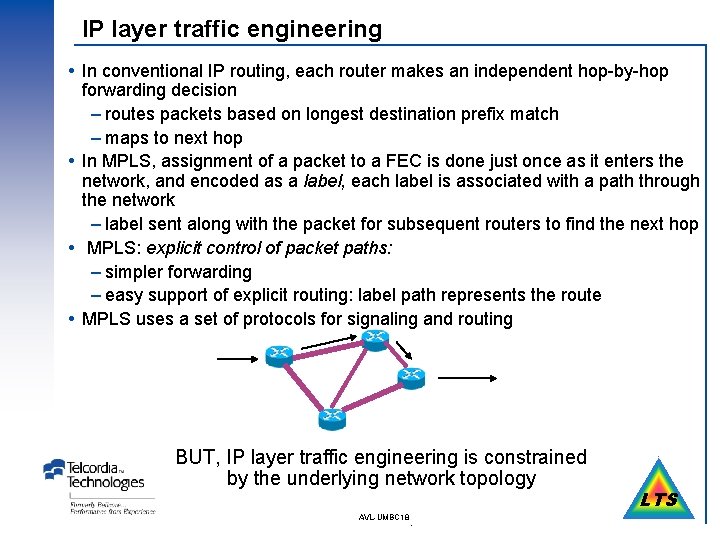 IP layer traffic engineering In conventional IP routing, each router makes an independent hop-by-hop