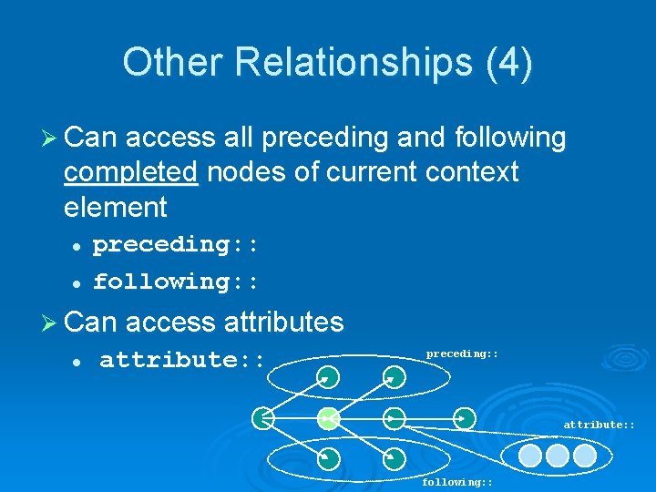 Other Relationships (4) Ø Can access all preceding and following completed nodes of current